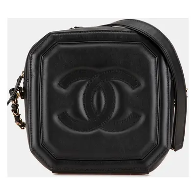 Chanel Black Lambskin Leather Quilted Octagon Camera Case Bag