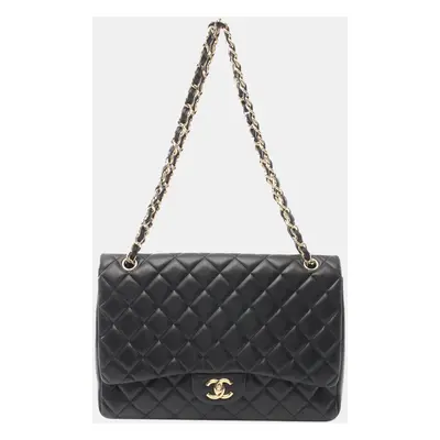 Chanel Black Lambskin Maxi Classic Single Flap Shoulder Bag