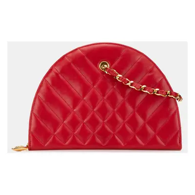 Chanel Red Quilted Lambskin Half Moon Chain Shoulder Bag