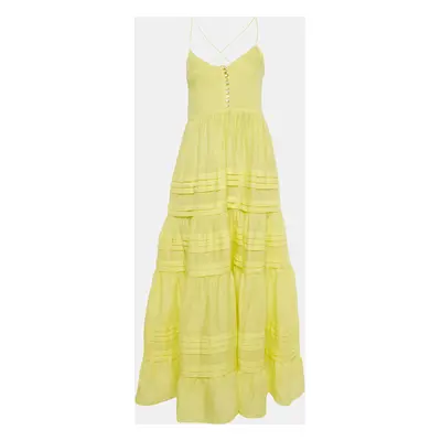 Alemais Yellow Ramie Fluer Tiered Maxi Dress