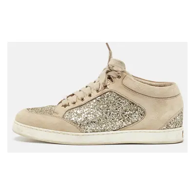 Jimmy Choo Beige Glitter and Suede Miami Sneakers Size