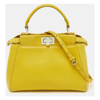 Fendi Yellow Leather Mini Peekaboo Top Handle Bag