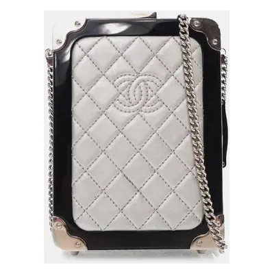 Chanel Black Silver Acrylic and Lambskin Evening In The Air CC Trolley Minaudiere Clutch on Chai