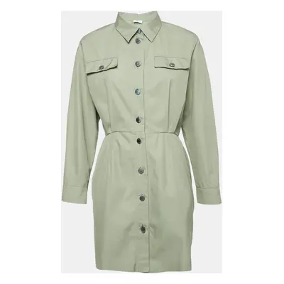 Sandro Green Gabardine Cotton Button Front Coat