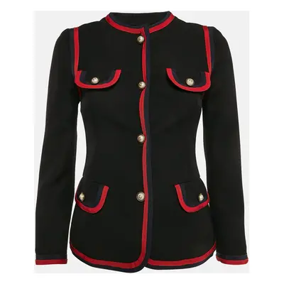 Gucci Black Silk Blend Button Detail Contrast Trimmed Jacket