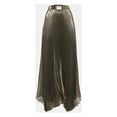 Alice + Olivia Metallic Lamé Silk Plisse Maxi Skirt