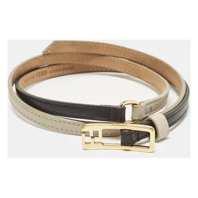 Fendi Black/Grey Leather Slim Belt