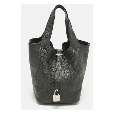 Hermes Noir Taurillon Clemence Leather Picotin Lock Bag