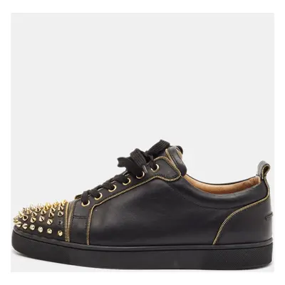 Christian Louboutin Black Leather Rush Spike Lace Up Sneakers Size