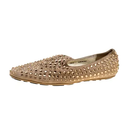 Jimmy Choo Beige Suede Wheel Crystal Studded Smoking Slippers Size 38.5