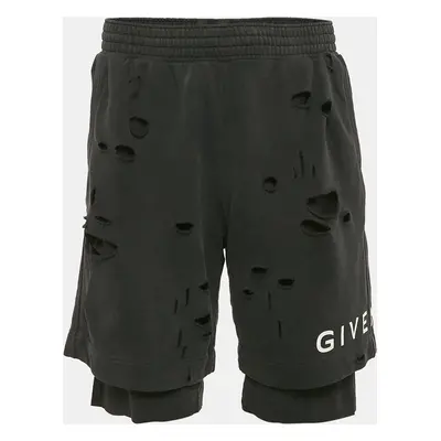 Givenchy Black Distressed Cotton Knit Archetype Shorts