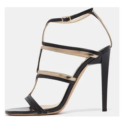 Jimmy Choo Black/Gold Leather Moray Sandals Size