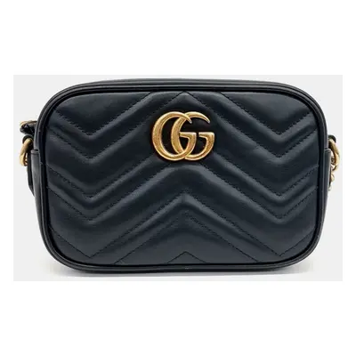 Gucci Black Leather Marmont Matelasse Mini Crossbody Bag