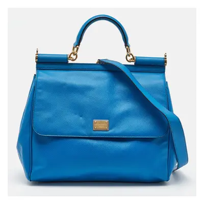 Dolce & Gabbana Blue Leather Miss Sicily Top Handle Bag