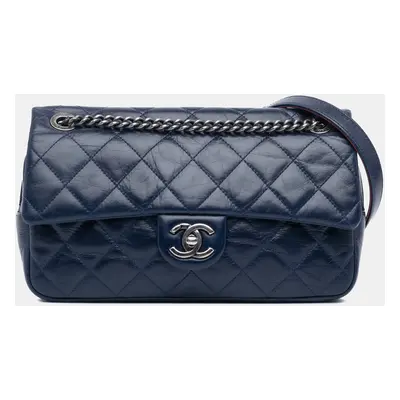 Chanel Blue Medium Aged Calfskin Duo Color Flap