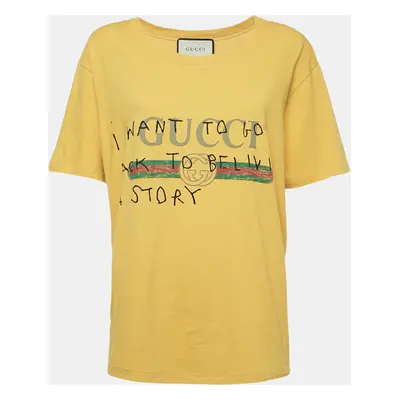 Gucci Yellow Vintage Logo Print Jersey Distressed T-Shirt