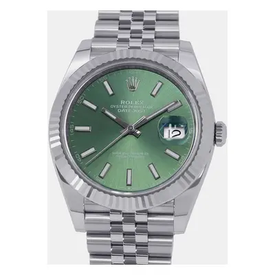 Rolex Green 18K White Gold Stainless Steel Datejust Men's Wristwatch