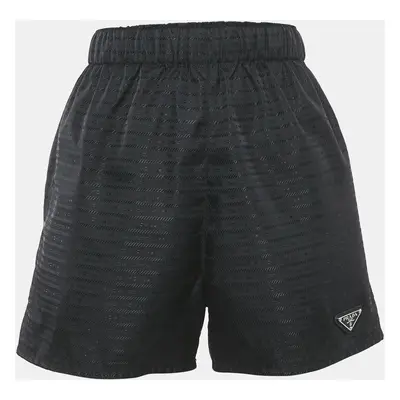 Prada Black Jacquard Nylon Triangle Logo Detail Shorts