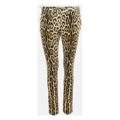 Roberto Cavalli Brown Leopard Print Denim Jeans Waist 28"