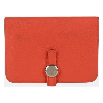 Hermes Orange Togo Leather Dogon Compact Wallet