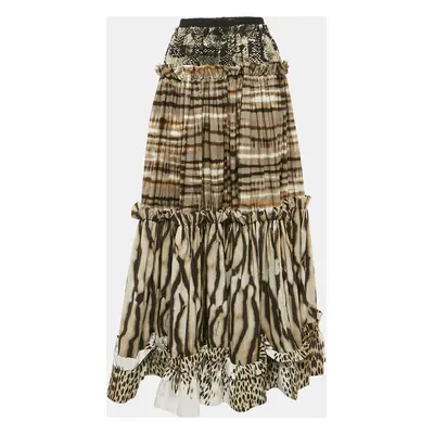 Just Cavalli Multicolor Printed Crepe Ruffled Maxi Skirt