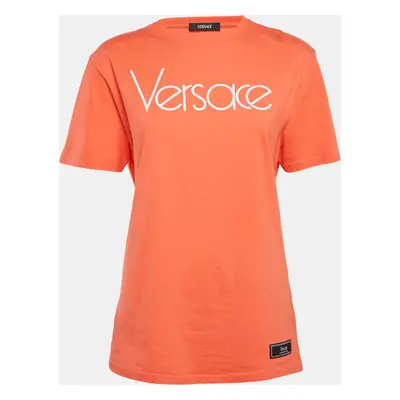 Versace Coral Pink Re-Edition Cotton Crew Neck T-Shirt