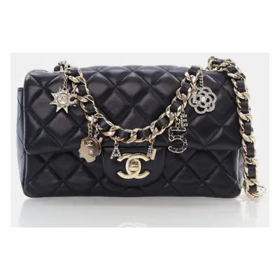 Chanel Mini Black Lambskin Coco Charms Rectangle Flap Bag