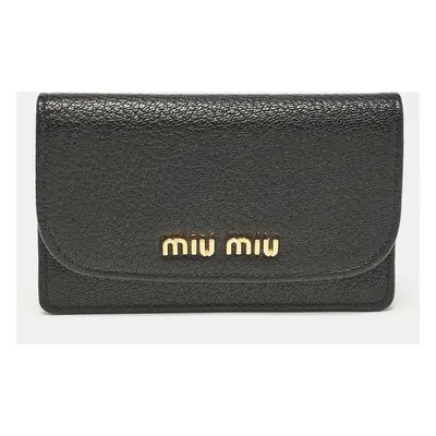 Miu Miu Black Leather Logo Flap Card Case