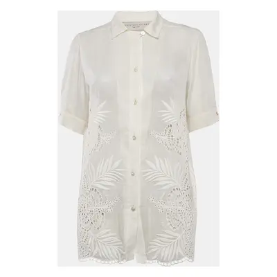 Stella McCartney White Embroidered Cambric Cotton Blend Button Front Blouse