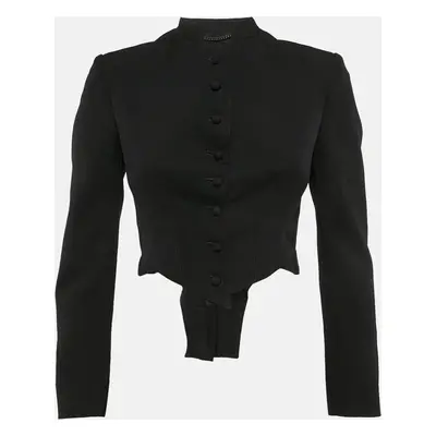 Stella McCartney Black Gabardine Microtails Crop Wool Jacket