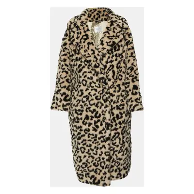 Max Mara Pale Beige Leopard Print Alpaca Wool Teddy Bear Coat