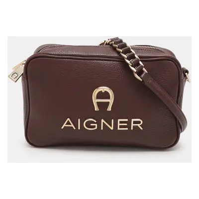 Aigner Burgundy Leather Bombe A Camera Crossbody Bag