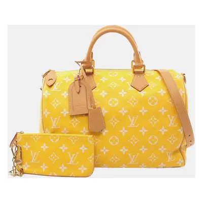 Louis Vuitton Yellow Calfskin Leather Speedy Bandouliere Boston Bag