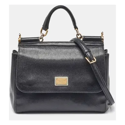 Dolce & Gabbana Black Leather Large Miss Sicily Top Handle Bag