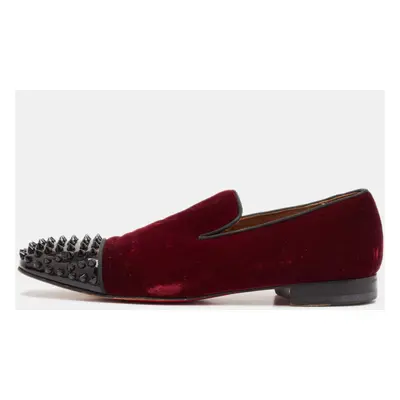 Christian Louboutin Burgundy Velvet and Patent Leather Spooky Spiked Smoking Slippers Size