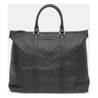 Gucci Black Leather Microguccissima Large Tote Bag