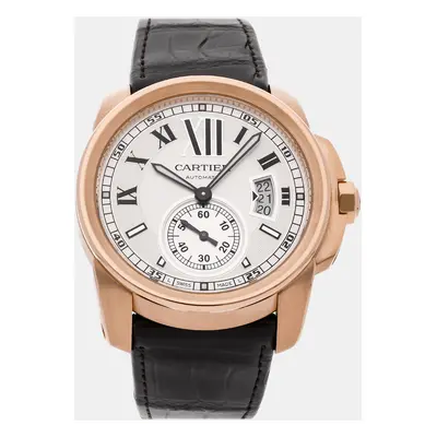 Cartier Silver 18k Rose Gold Calibre de Cartier Automatic Men's Wristwatch mm