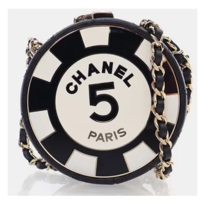 Chanel Black Acrylic/Lambskin Round Poker Chip Clutch With Chain