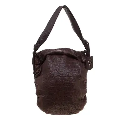 Furla Brown Crocodile Embossed Leather Hobo Bag