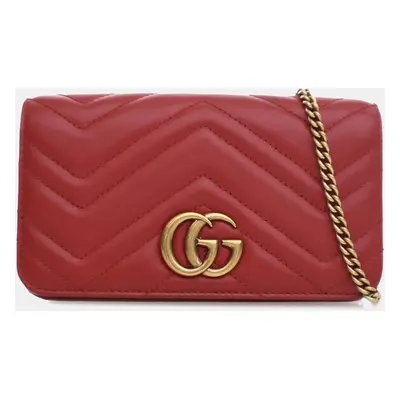 Gucci Red Super Mini Leather GG Marmont Matelasse Crossbody Bag