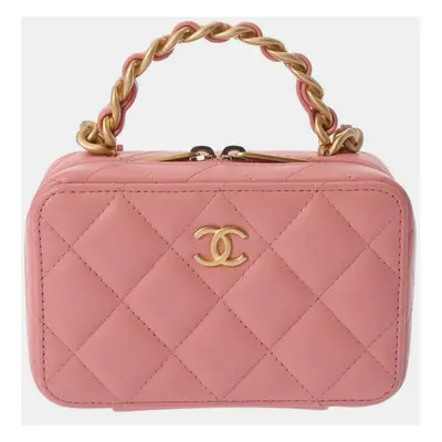 Chanel Pink Quilted Lambskin Top Handle Camera Case Bag