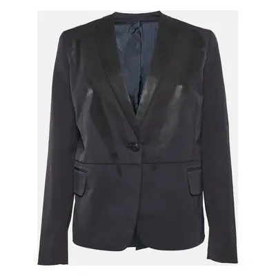 Bottega Veneta Navy Blue Printed Gabardine Single Breasted Blazer