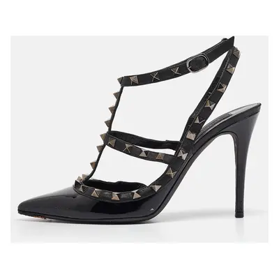 Valentino Black Patent Leather Rockstud Ankle Strap Pumps Size