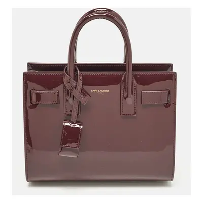 Saint Laurent Burgundy Patent Leather Nano Classic Sac De Jour Tote