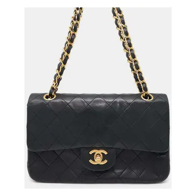 Chanel Black Lambskin Double Flap Chain Shoulder Bag