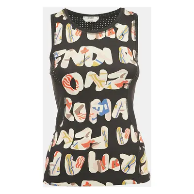 Fendi Black Printed Technical Jersey Tank Top