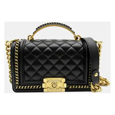 Chanel Black Lambskin Boy Small Top Handle Flap