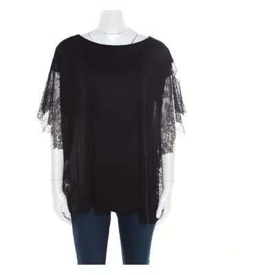 Paul & Joe Black Melange Knit Lace Paneled Kimono Sleeve Oversized Top