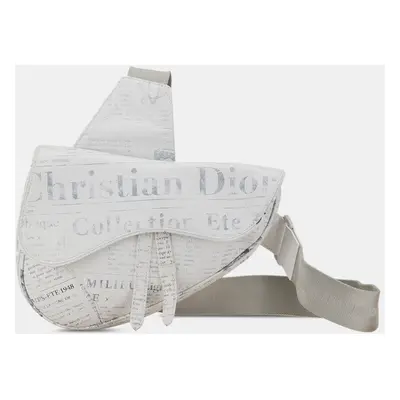 Dior White Daniel Arsham Newspaper Print Saddle Bag