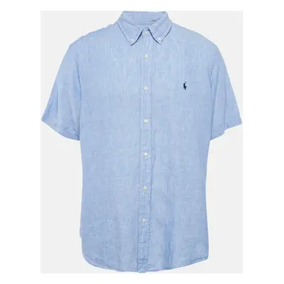 Polo Ralph Lauren Blue Linen Half Sleeve Button Down Classic Fit Shirt